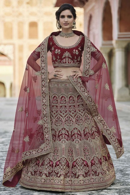 Maroon Colour Lehenga Choli in Velvet Fabric.