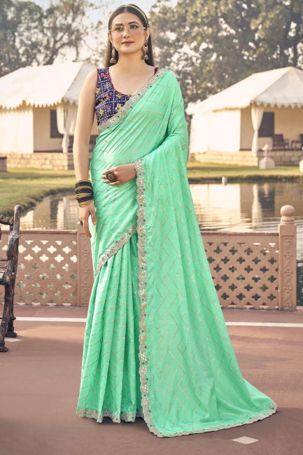 Buy Mint Green Silk Saree online-Karagiri