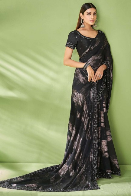 Akshara Black Stone Work Half And Half Saree -