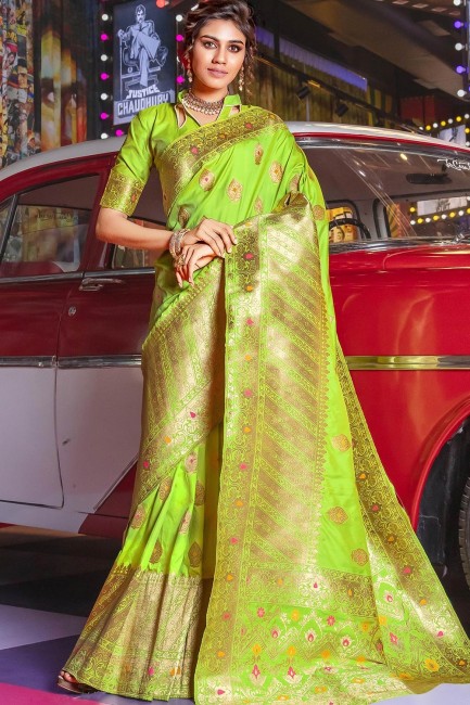 Designer Pista Green Kanjivaram Jacquard Silk Saree in Surat at best price  by DHAGA FASHION - Justdial