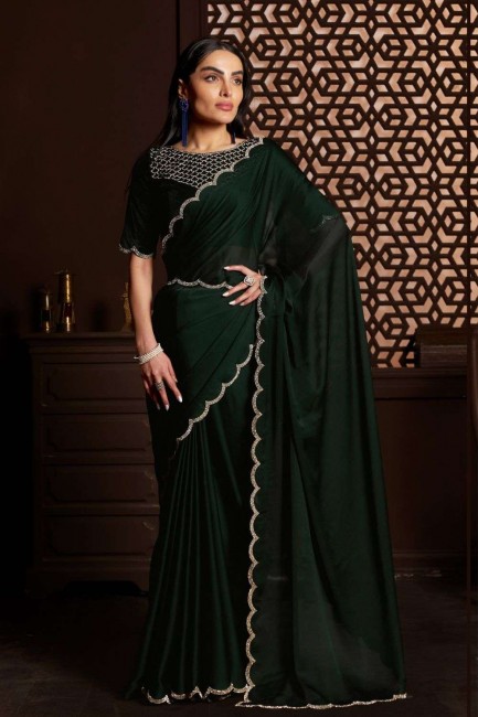 Bronze Olive Designer Embroidered Silk Wedding Saree | Saira's Boutique