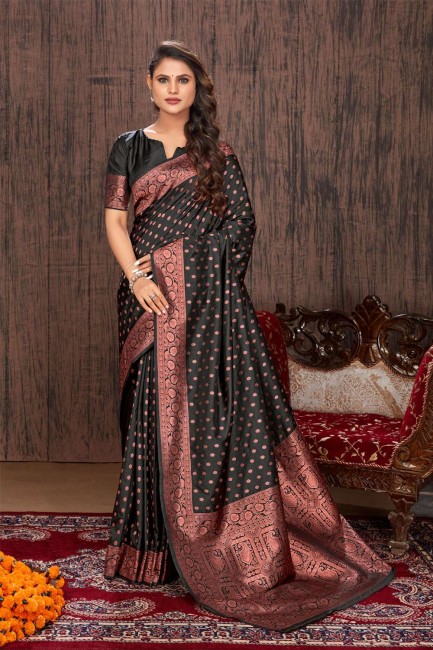 Black Pink Jaal Banarasi Saree – Jarataari