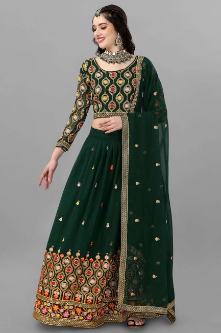 Buy Arvika Dark Green Banarasi Silk Semi Stitched Lehenga Choli with Dupatta  at Amazon.in