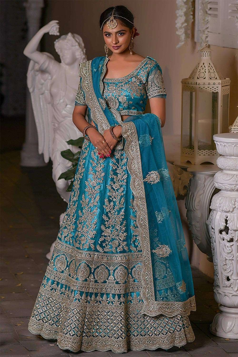 Designer Sky Blue Net Lahenga Choli | Ethnicroop