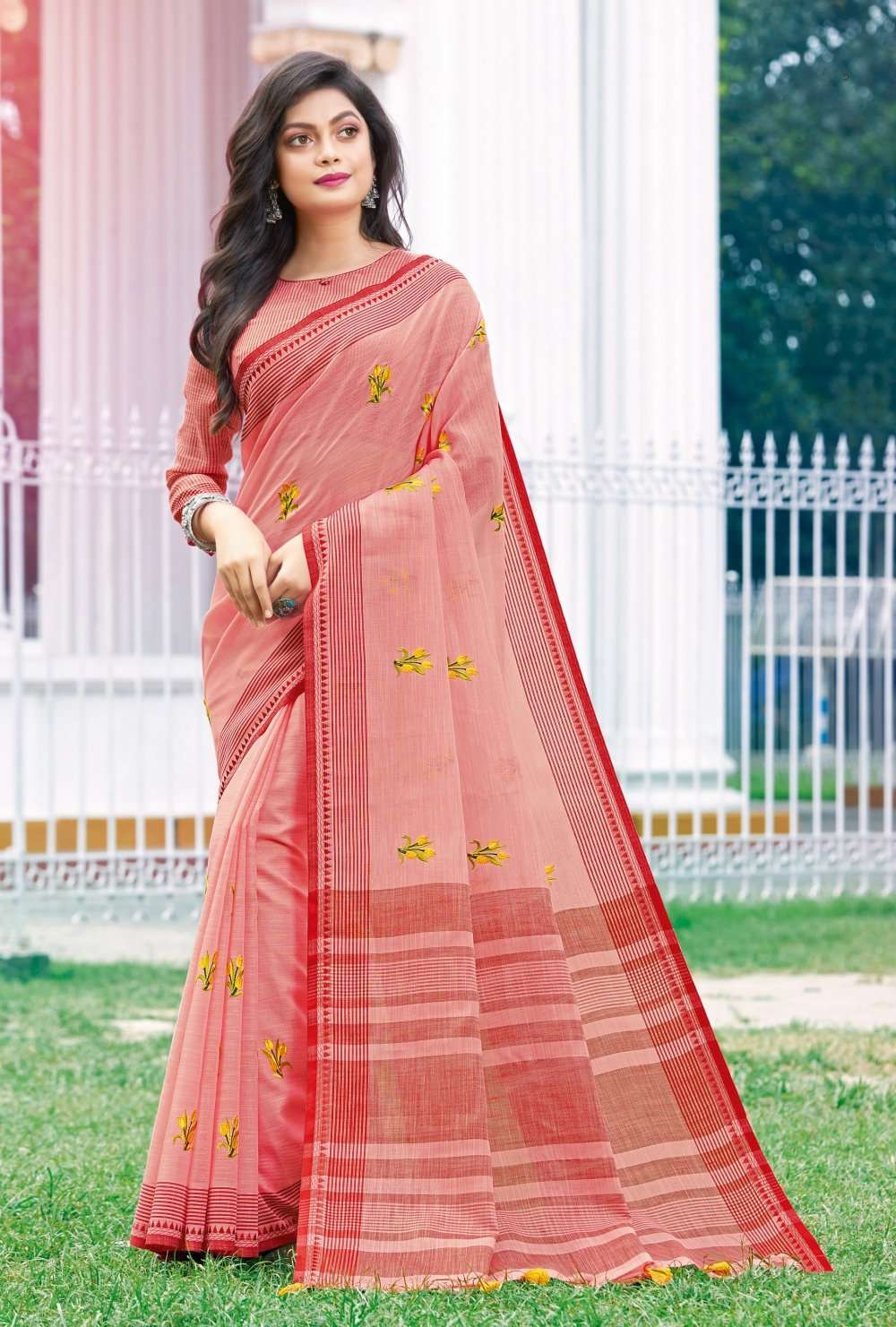 Buy the magnificient Bud Peach Cotton Saree online-KARAGIRI | LIVE SALE –  Karagiri Global