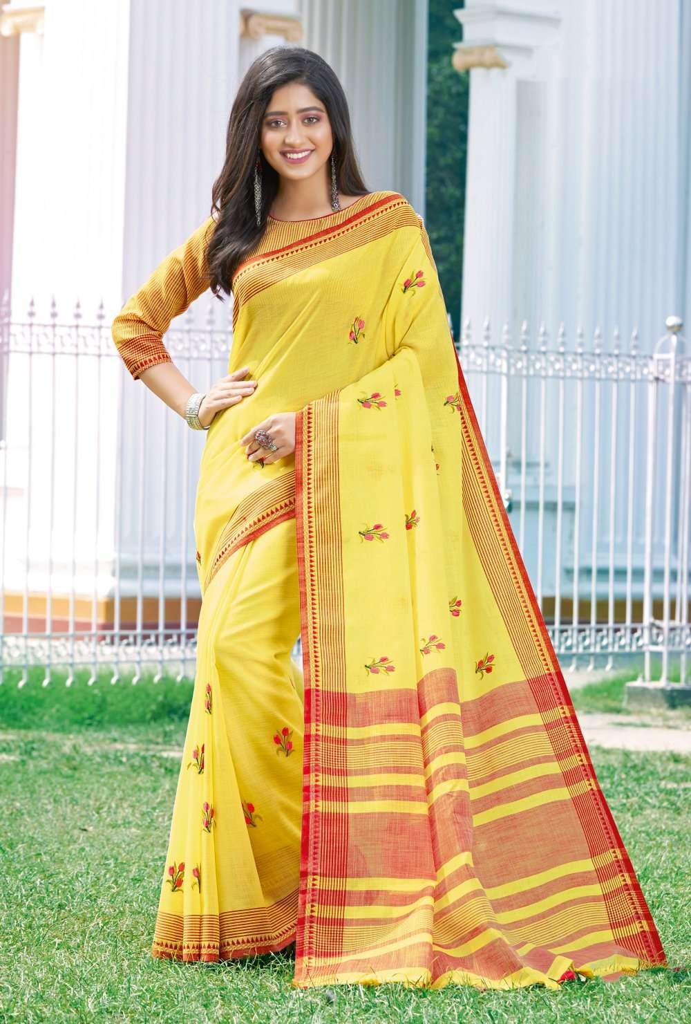 Yellow Saree in Kasturi Cotton - Clothsvilla