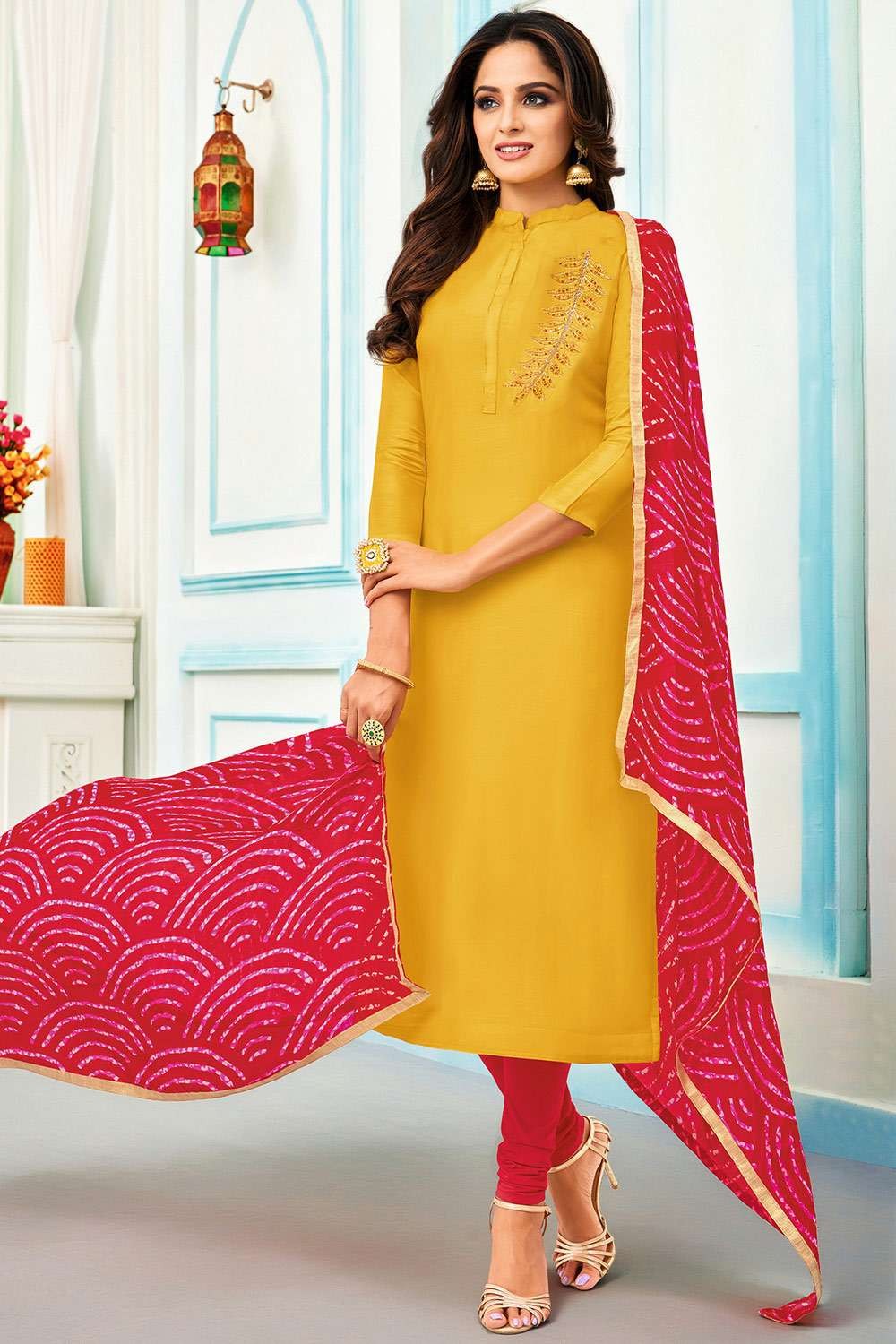 Buy Chanderi Cotton Churidar Salwar Kameez Online