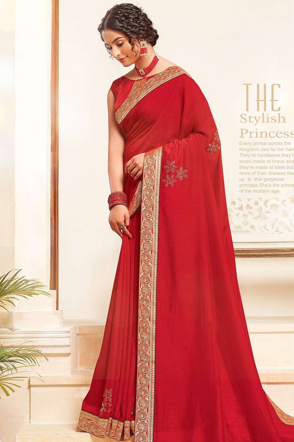 Buy gorgeous sarees online, Red silk asian sarees, v neck