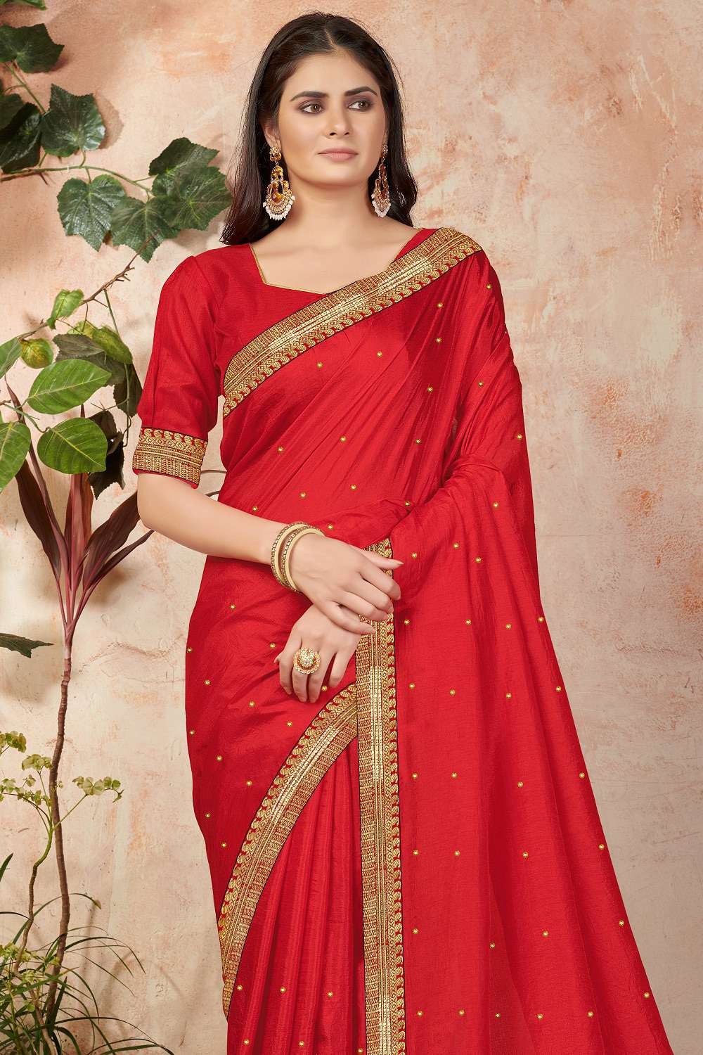 Reeta Fashion Elegant Red Georgette Jacquard Lace Saree with Unstitched  Blouse | Reeta Fashion