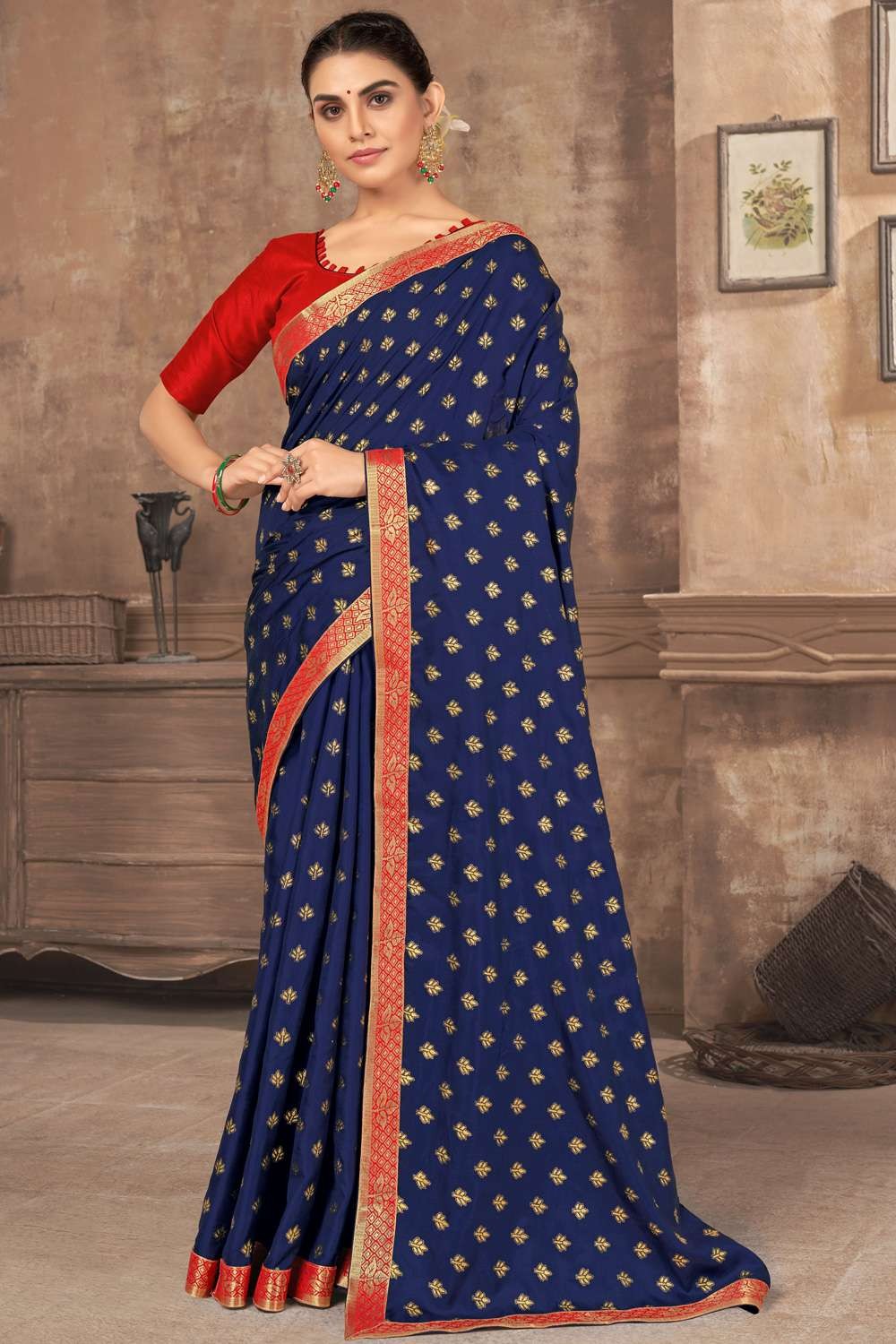 Dark Blue Designer Blouse Sky Blue Saree – RawaazFashion