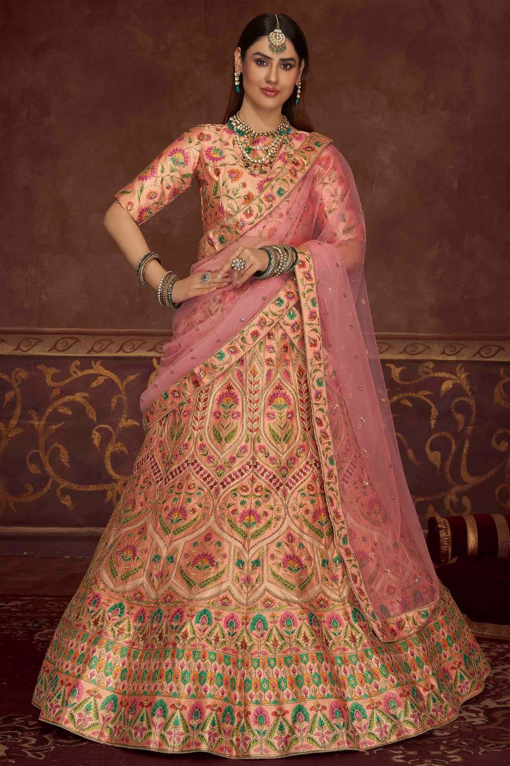 Peach Colour Designer Bridal Lehenga at Rs 3500 | Bridal Lehengas in Surat  | ID: 17804962755