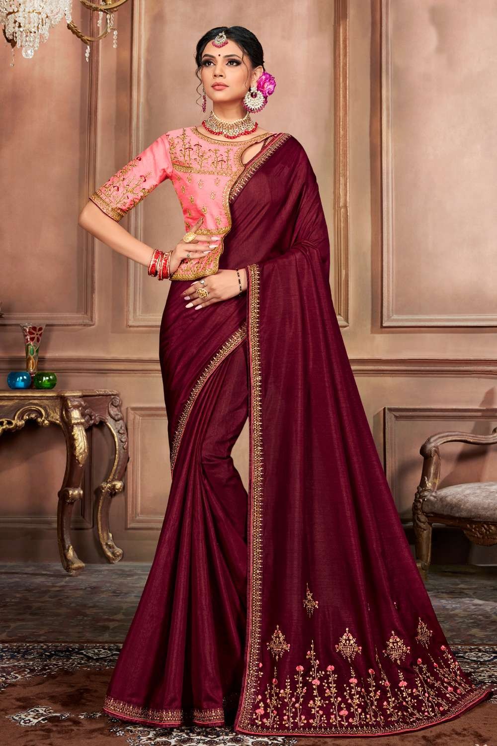 Buy online Beautiful Soft Silk Saree With Gold Zari Woven & Rich Pallu -  Pink-AF1648