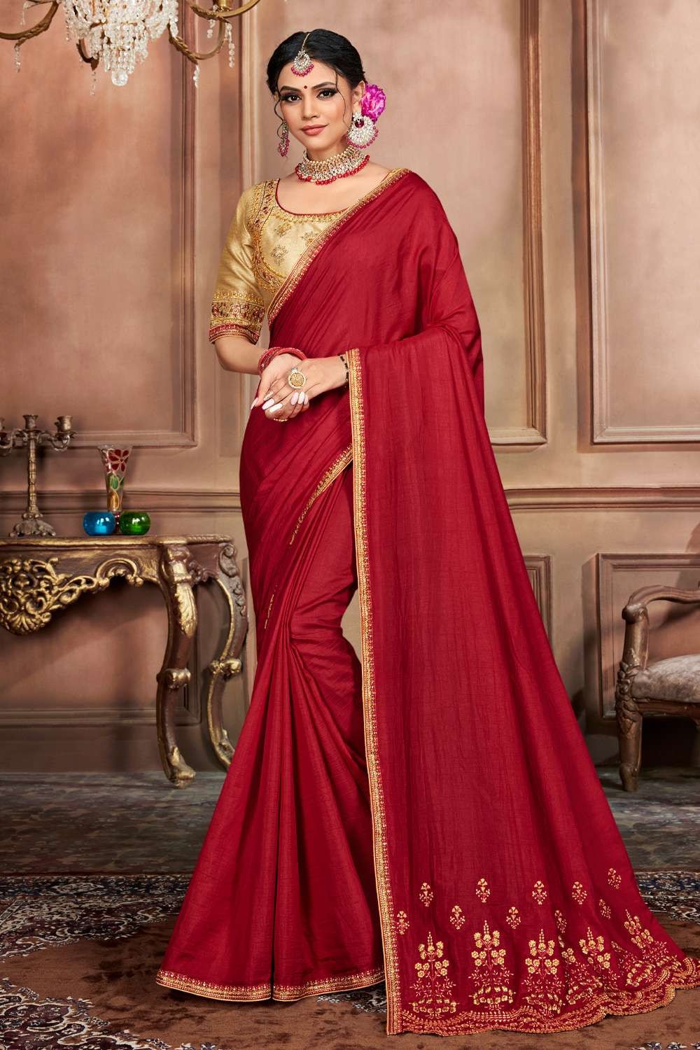 Patola Printed Art Silk Saree in Maroon and Off White : SPF5451