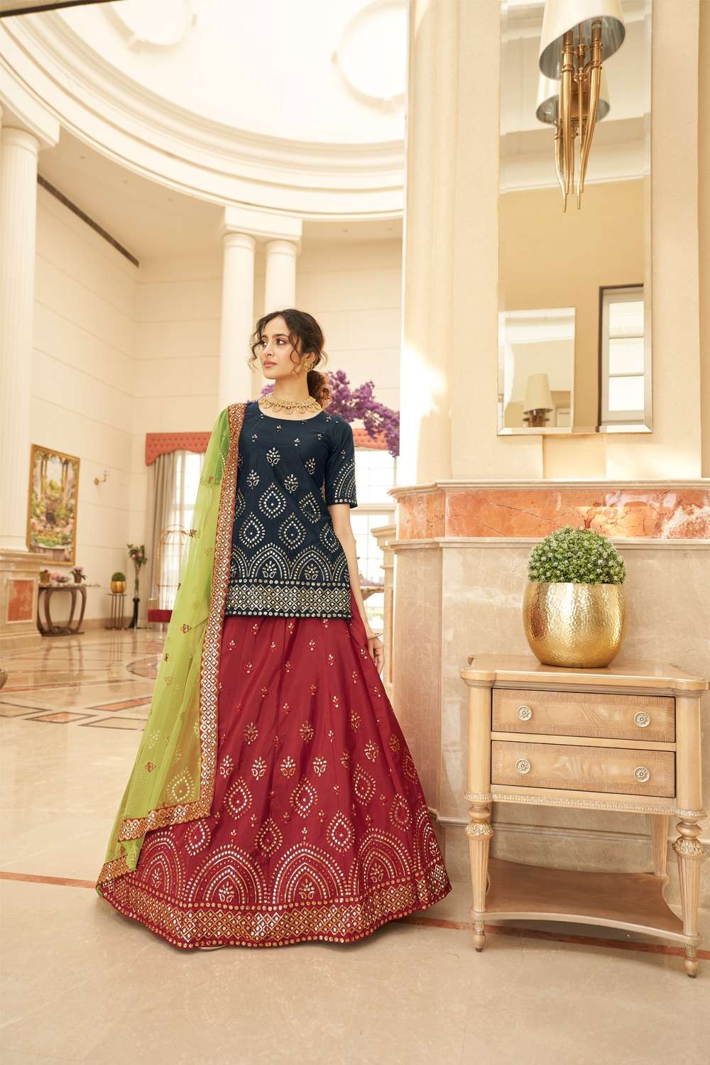 Traditional White & Bright Red Wedding Raw Silk Paanetar Lehenga with Dual  Dupattas [product_title] | OORVI DESAI | Designer Indian Wedding Dresses in  London
