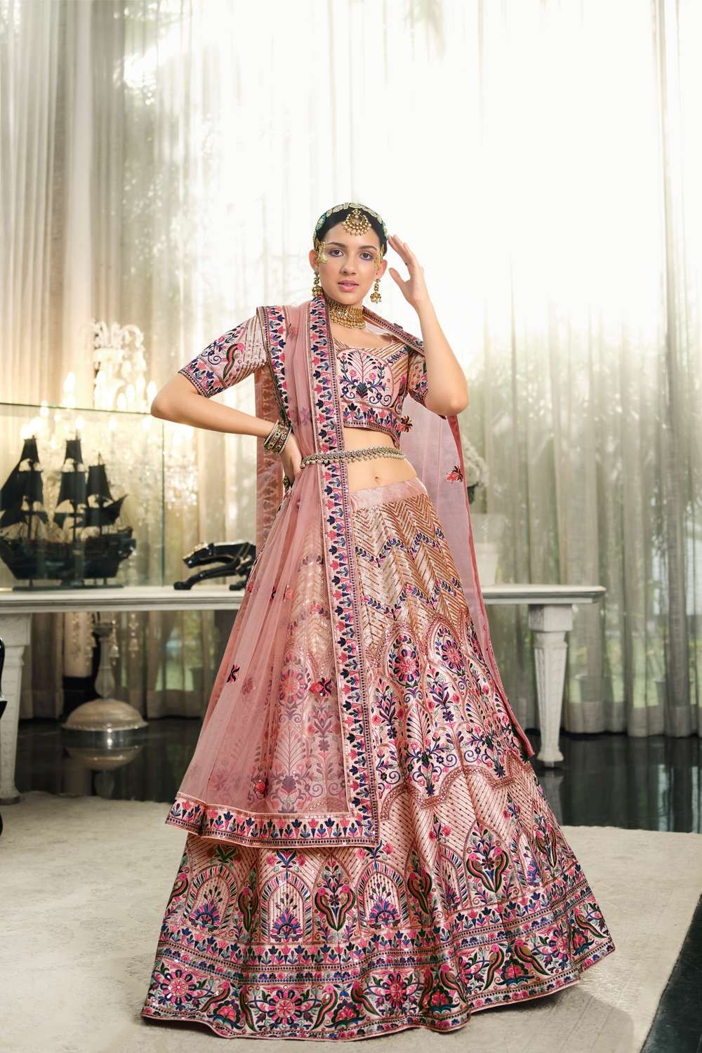 Rani Pink Embroidered Silk Bridal Lehenga Choli