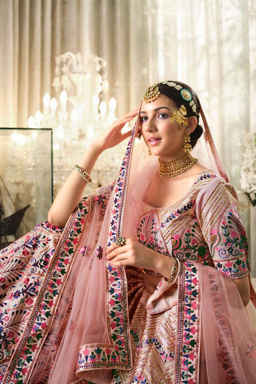 Buy Peach Lehenga with Choli and Dupatta Dress for Bride – Nameera by Farooq