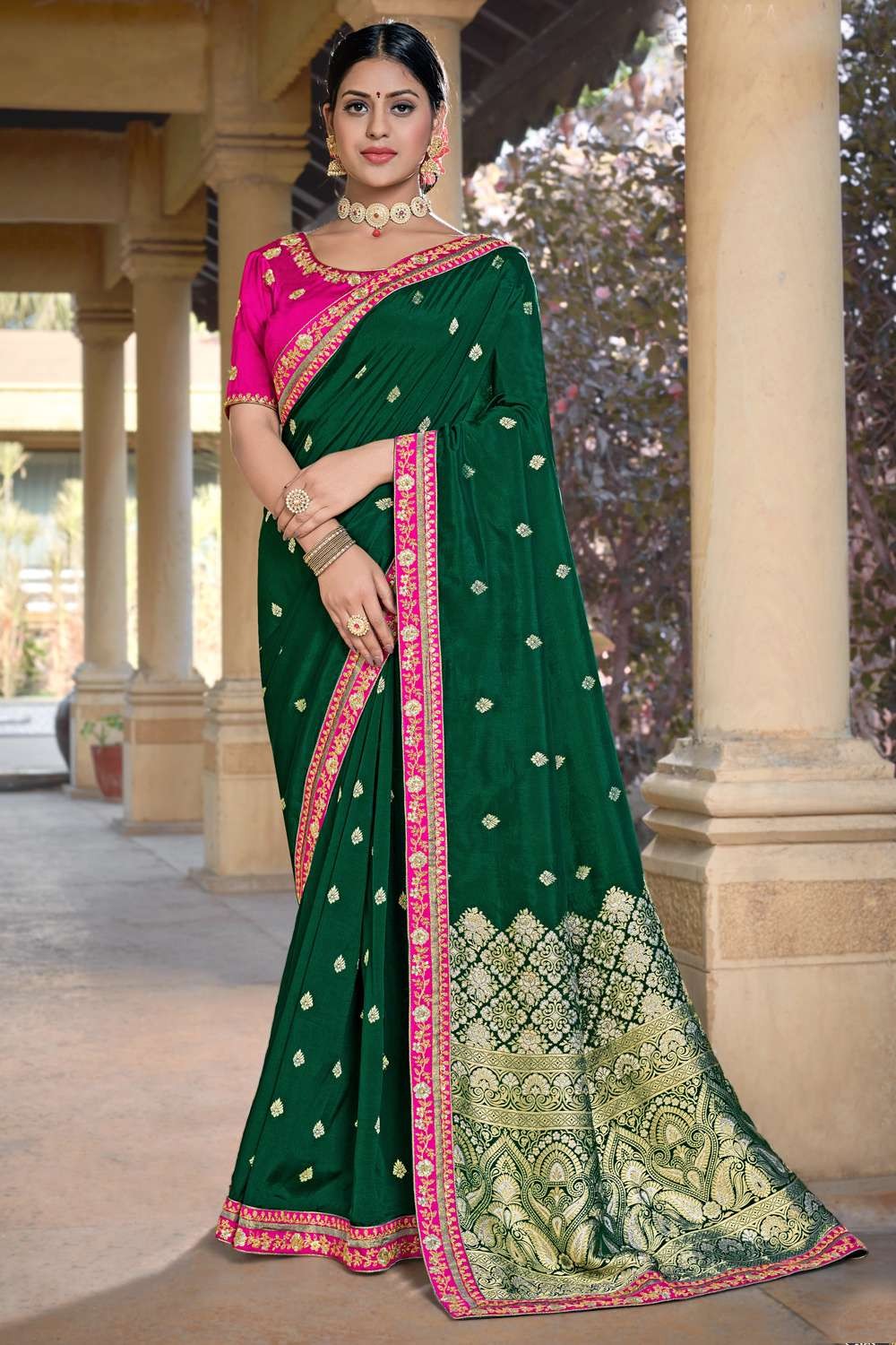 Buy Rk Creation Women Dark Green Embroidered Georgette Berhampuri Saree  Online at Best Prices in India - JioMart.
