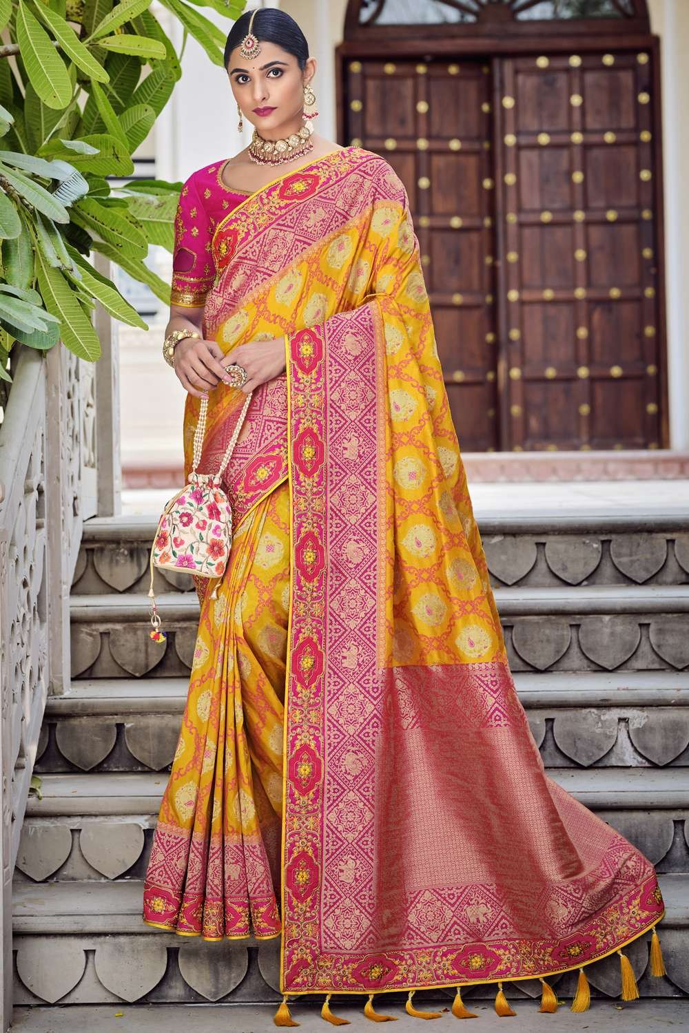 Yellow banarasi silk saree for wedding | keerramnx