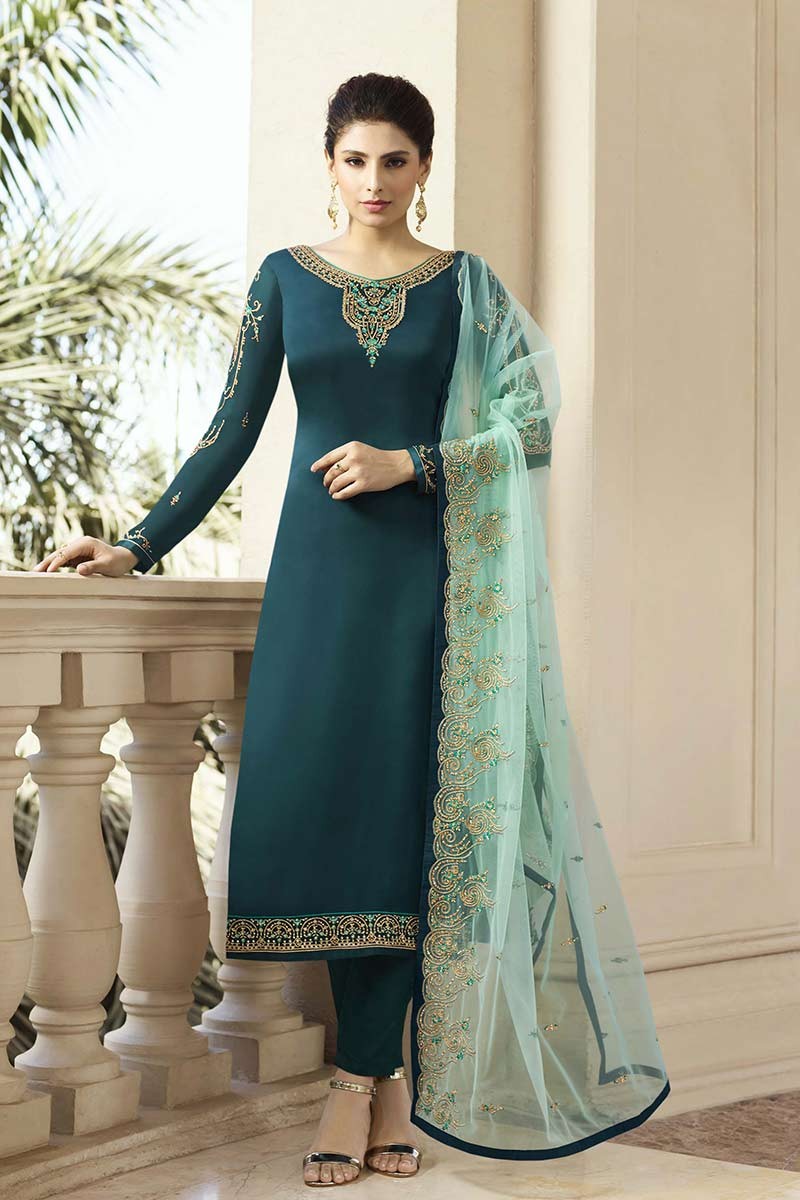 Green Color Designer Straight Suit buy online - Salwar Kameez