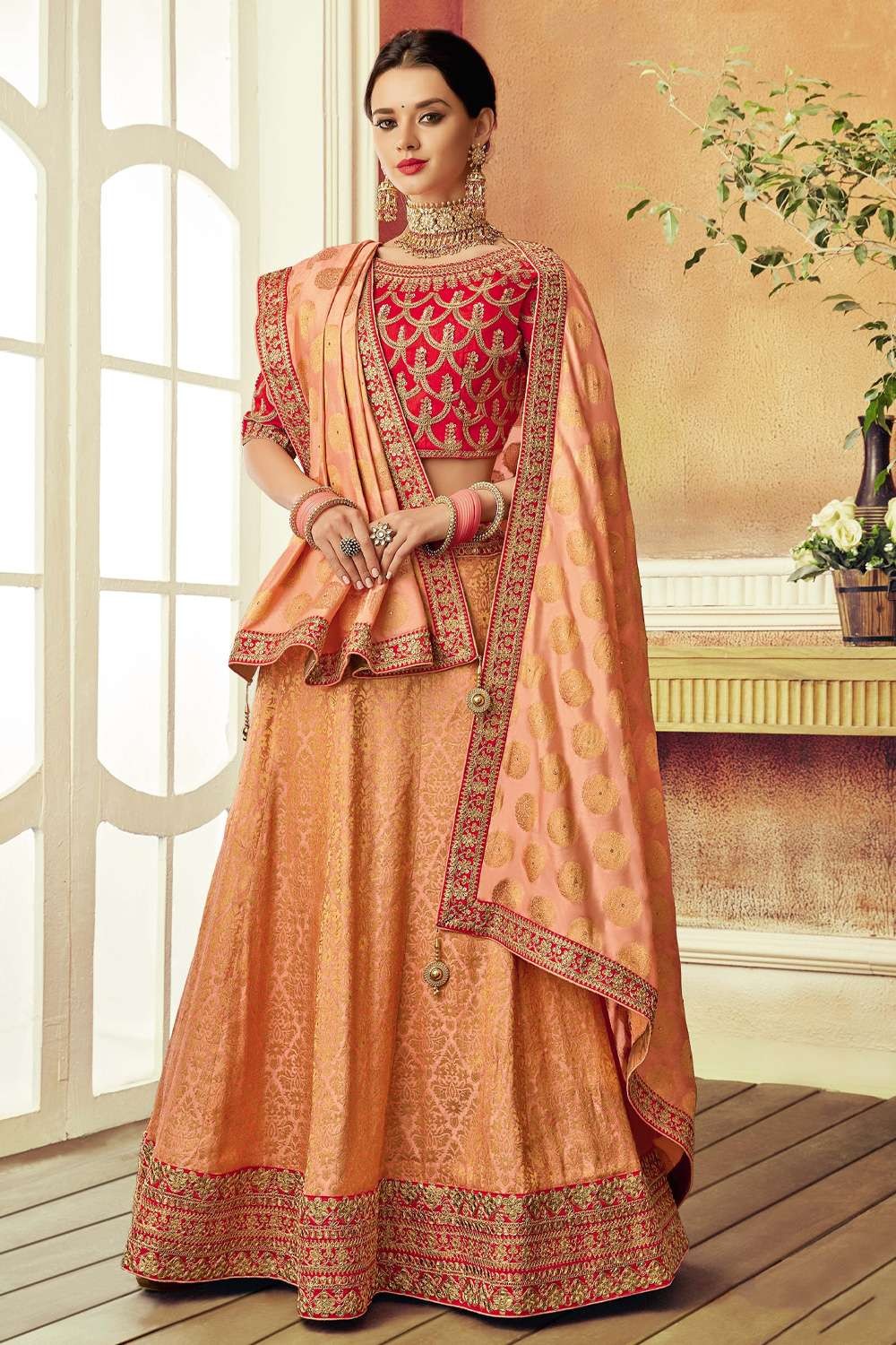 Buy Peach Pure Silk Handwoven Lehenga Set With Unstitched Blouse Fabric For  Women by Pinki Sinha Online at Aza Fashions.