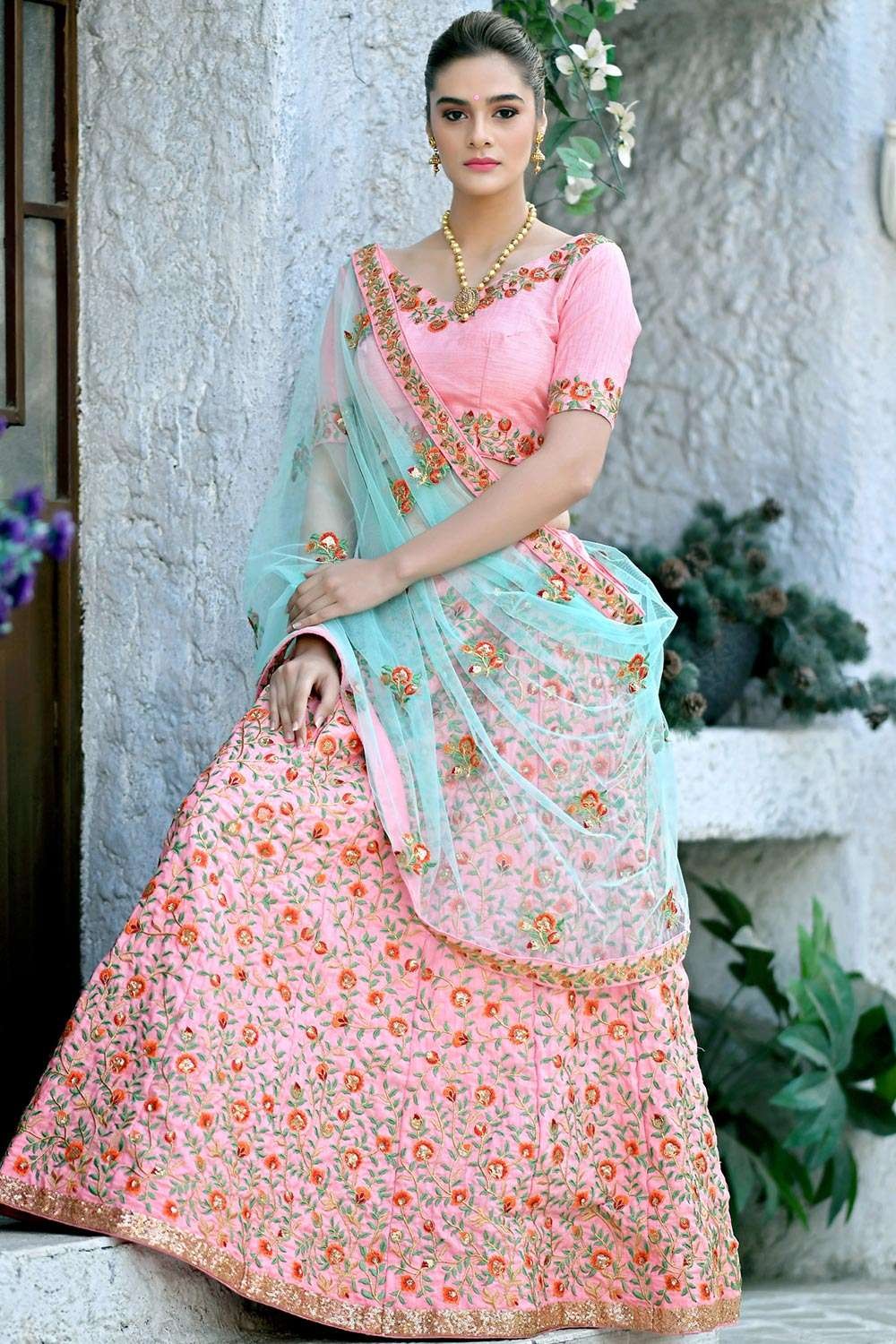 Shaded Sea Green and Pink Heavy Bridal Lehenga Choli – nirshaa