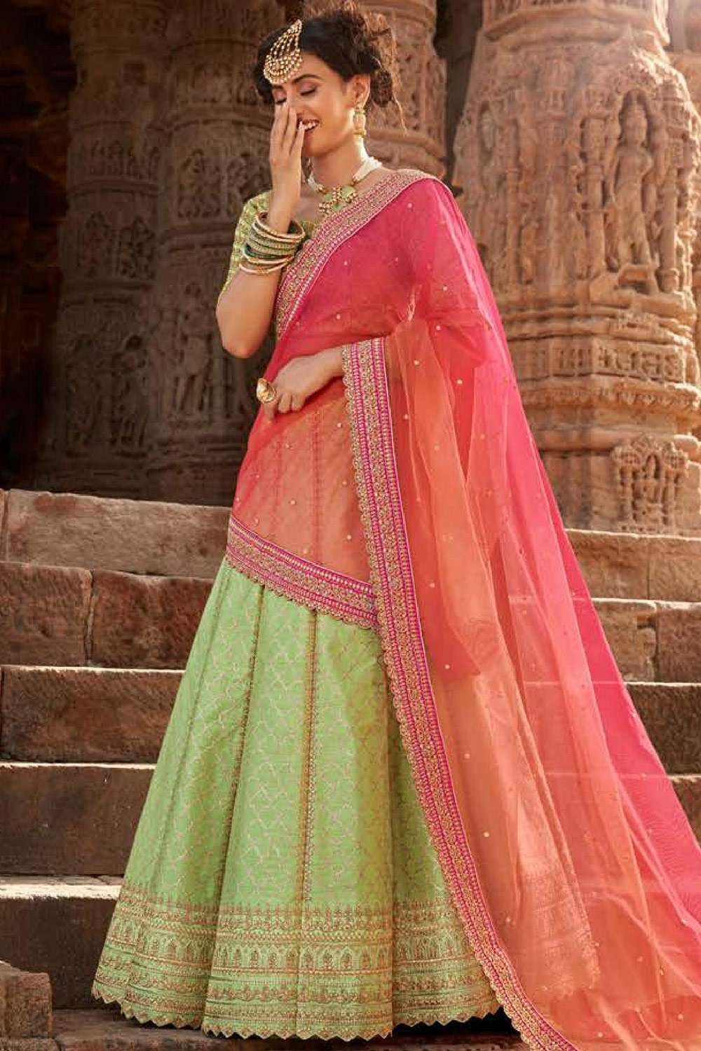 Green Floral Thread Embroidered Soft Net Festival Wear Lehenga Choli |  Party wear lehenga, Lehenga designs, Floral lehenga