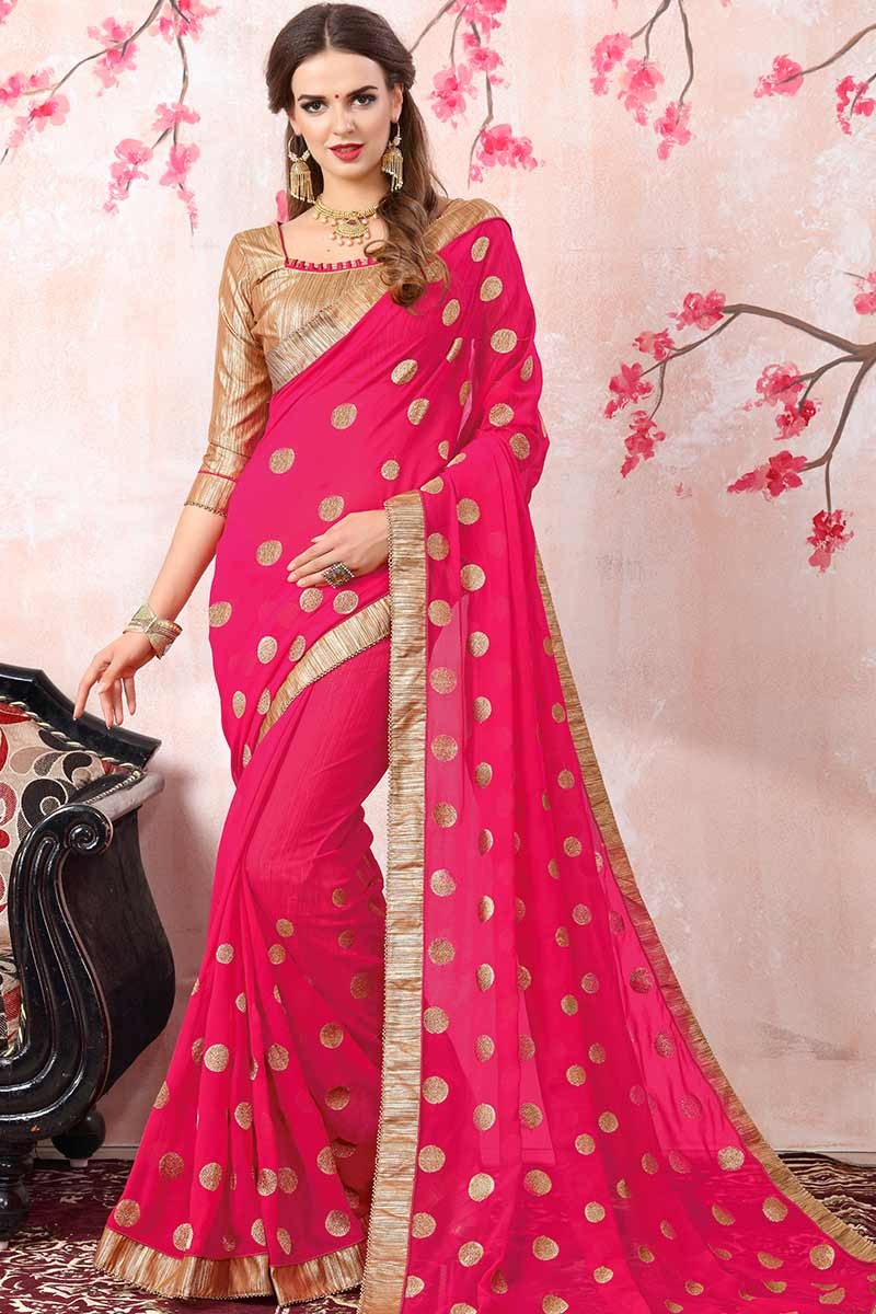 Hot Pink and Golden Blend Kanjivaram Soft Woven Silk Saree – Ethnos