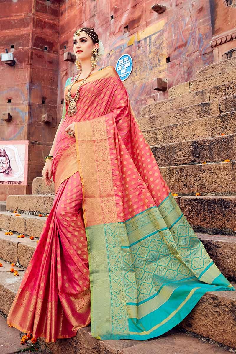 Banarasi Art Silk Fabric Golden Color Function Wear Trendy Weaving Wor