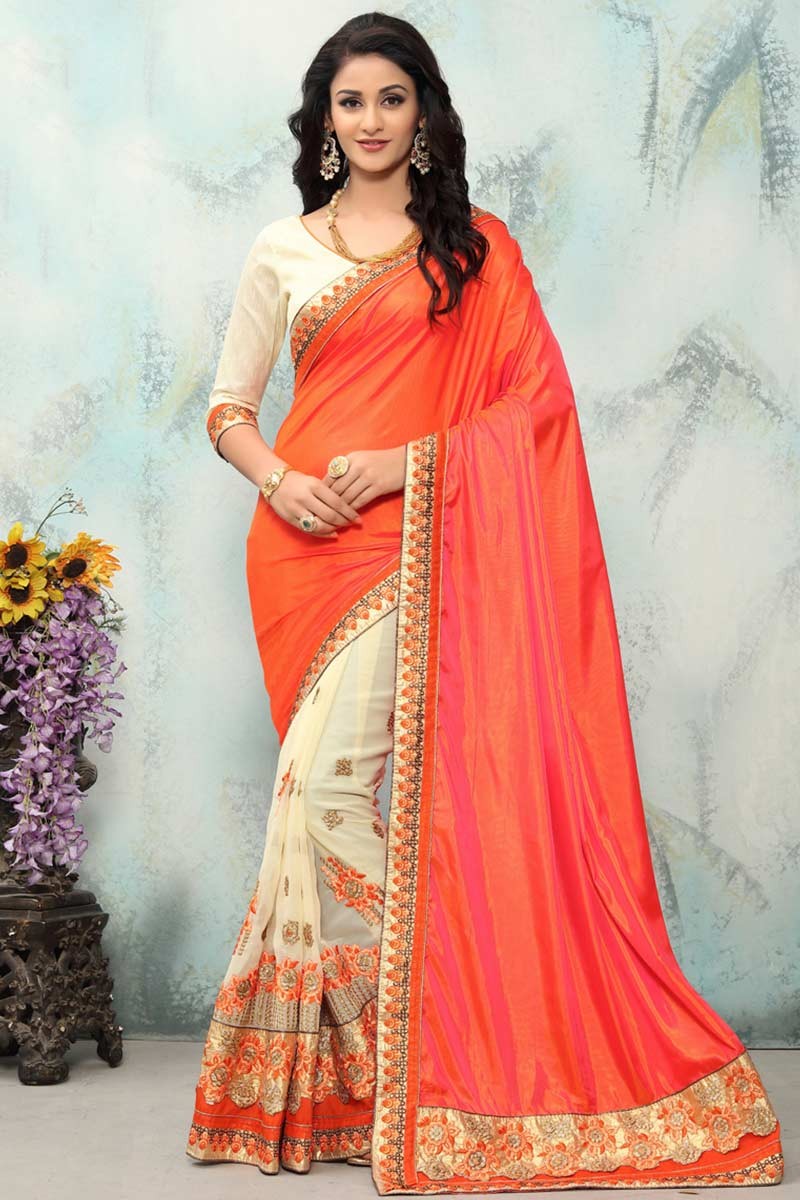 Buy SVB Sarees Pink Printed Taffeta Paper Silk Saree Without Blouse Online  - Get 71% Off
