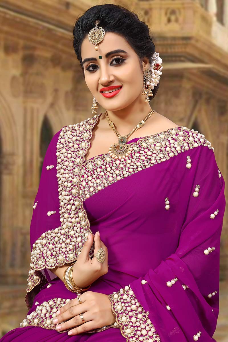 Diwali Saree Latest Saree Purple Color Gari Work With Un Stitch Blouse Sari  517- | eBay