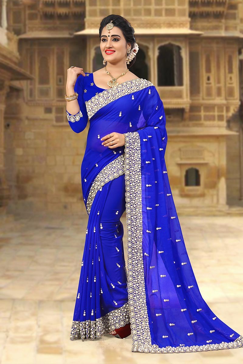 Buy Flip The Style Women Royal Blue Sibori Printed Georgette Bollywood Saree,  5.5 m Online at Best Prices in India - JioMart.