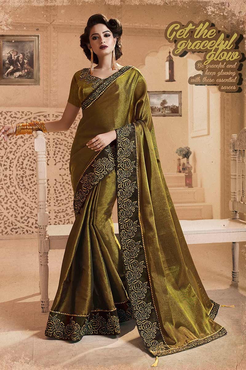 Dusty Olive Colour organza Saree