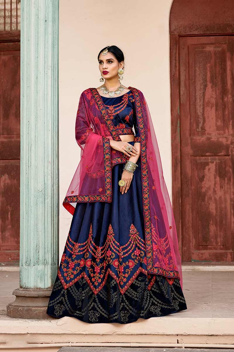 Designer Party Wear Navy Blue Sequence work Lehenga Choli - Lehengas -  Indian