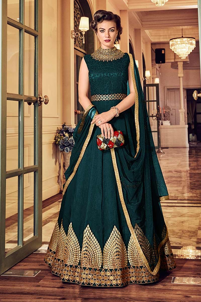 Maisha Women's Wear Peacock Blue Color Heavy Net Embroidered Stone Work  Sharara Suit