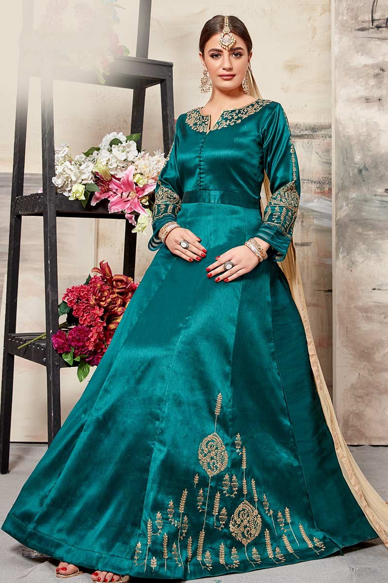 Georgette palazzo suit in Teal blue colour 1448D