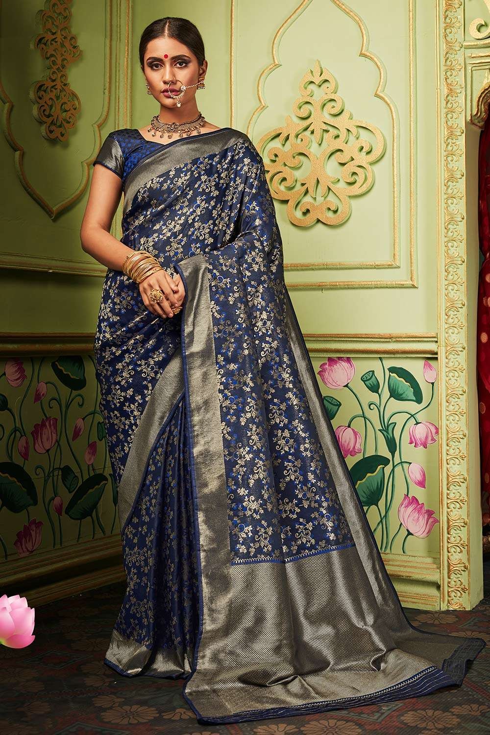 Buy Wedding Wear Sky Blue Zari Work Net Saree Online From Surat Wholesale  Shop.