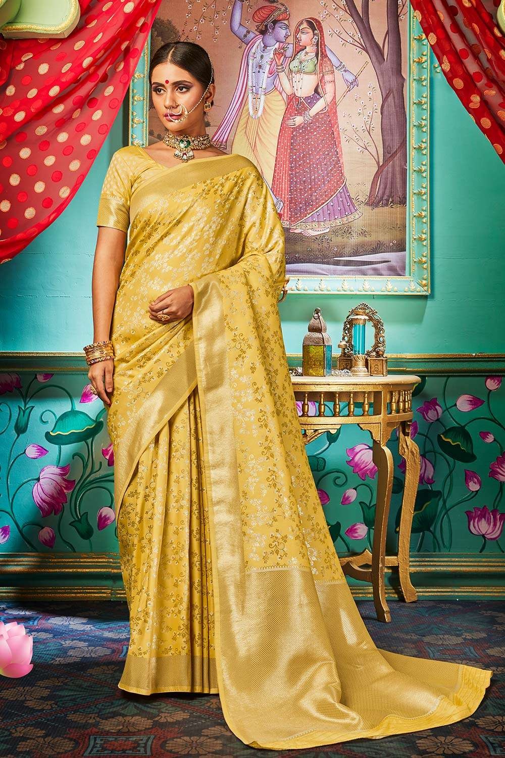 MIMOSA Women Art Silk Wedding Saree Kanjivarm Pattu Style With Contrast  Blouse Color: Gold (4309-312-Gr-Gld-Rma) : Amazon.in: Fashion