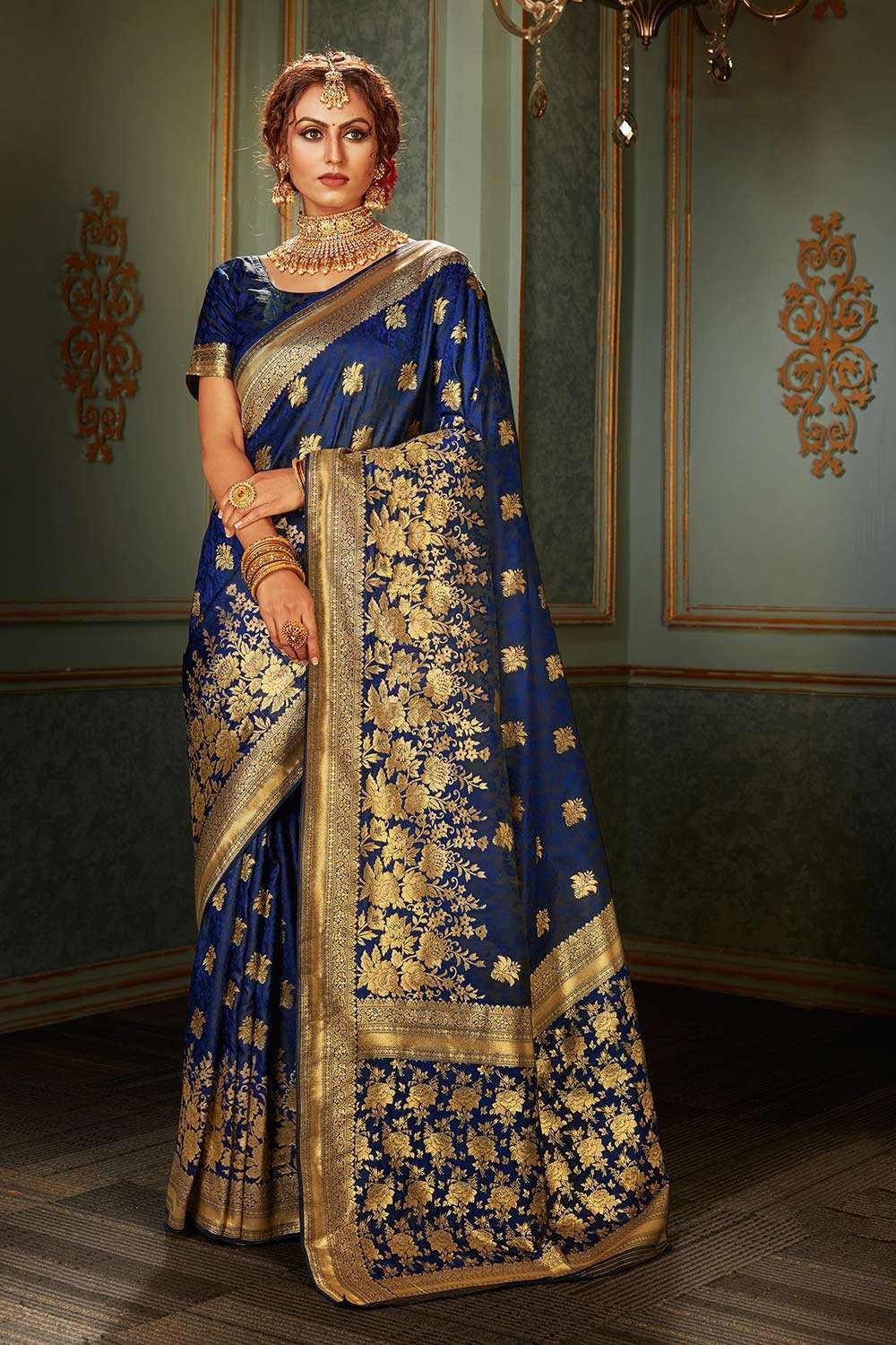 Kanchipuram Silk Blue Color Saree, Soft Lichi Silk Saree, Bold and  Beautiful Sari, Weaving Silk Exclusive Indian Wedding Saree, Saree Blouse -  Etsy Denmark