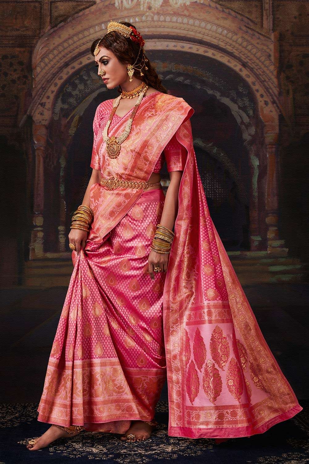 Pink silk clearance saree for wedding