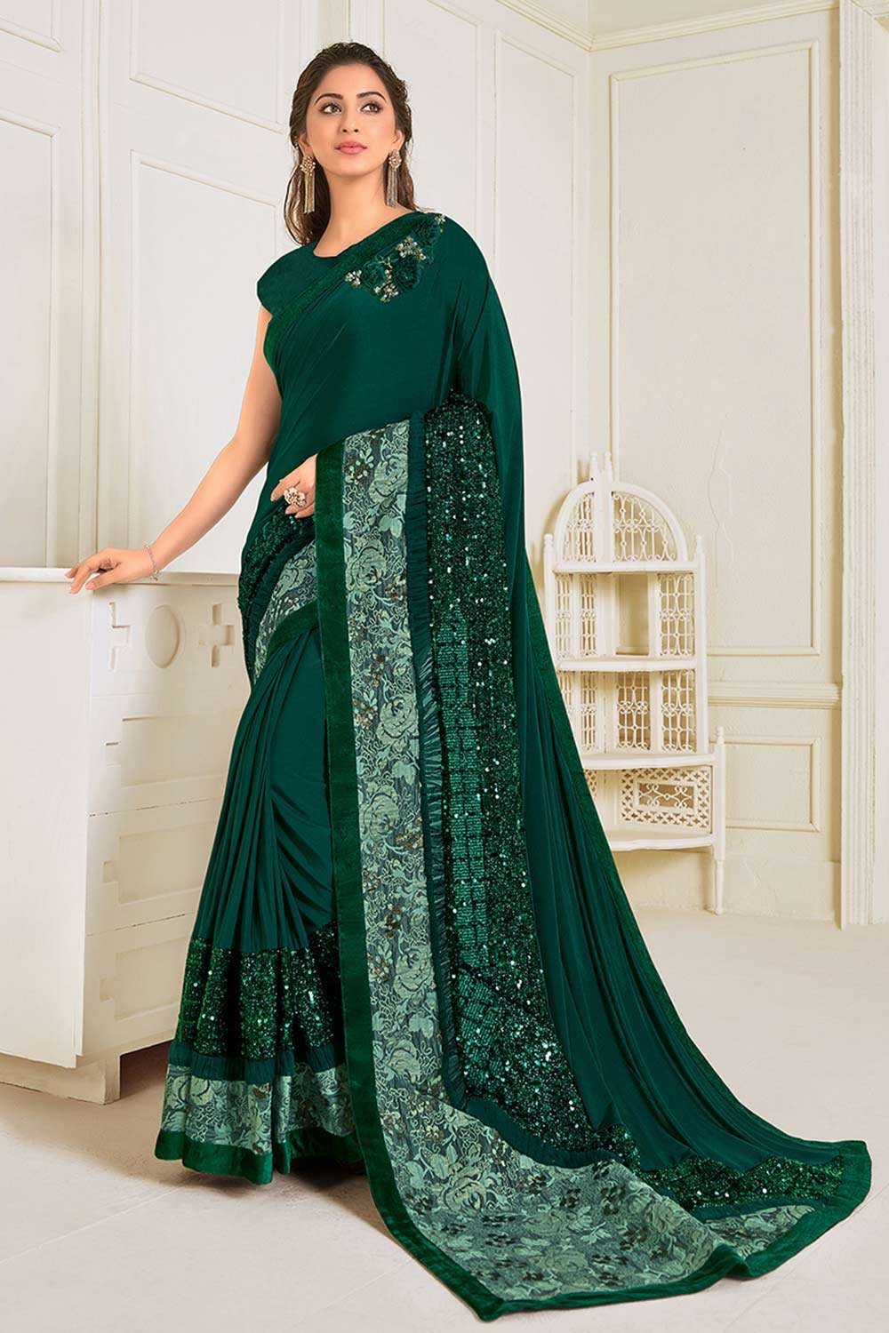 Buy SGF11 Woven Kanjivaram Pure Silk, Art Silk Dark Green Sarees Online @  Best Price In India | Flipkart.com