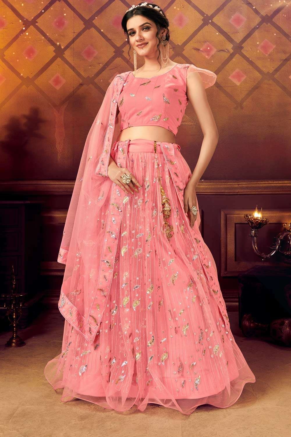 Buy online Pink Party Wear Lehenga Set from ethnic wear for Women by  Celebrino for ₹10329 at 10% off | 2024 Limeroad.com