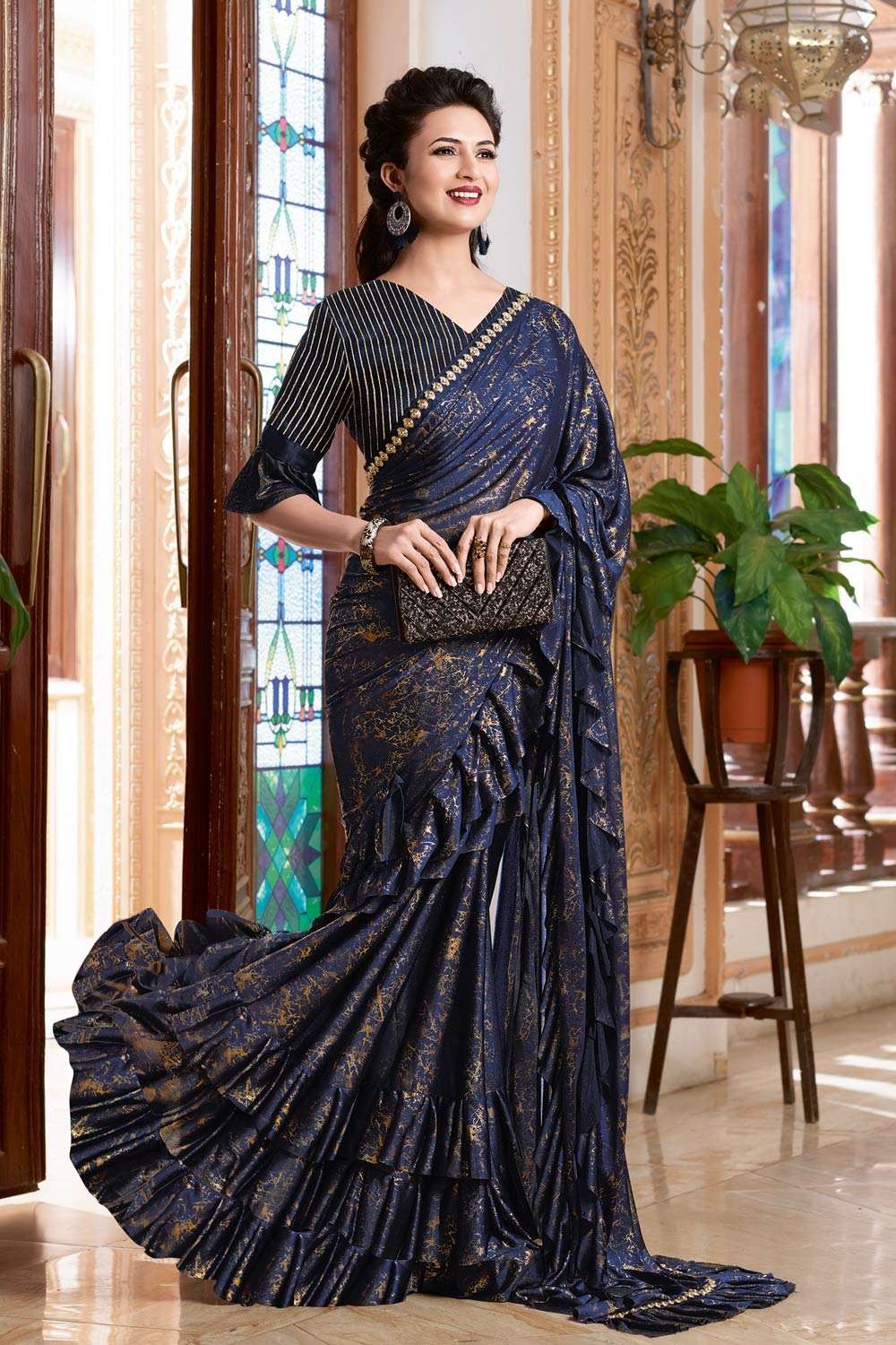 Beautifully Solid Two Color Satin Saree For Women (Aqua Blue, White)