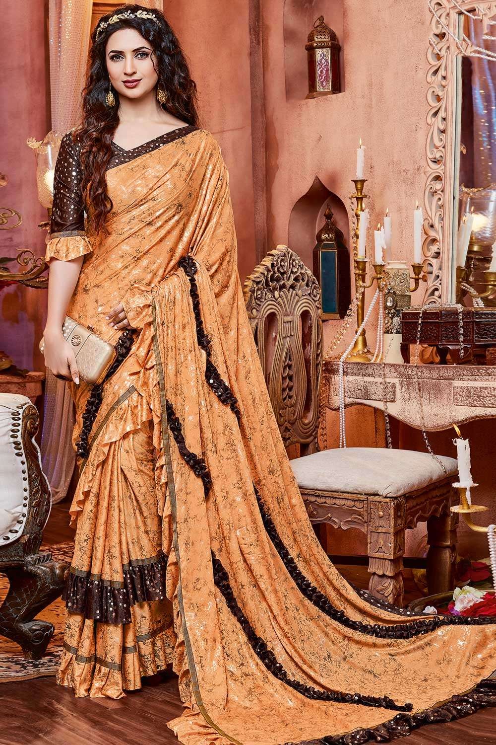 Orange Georgette Party Wear Saree