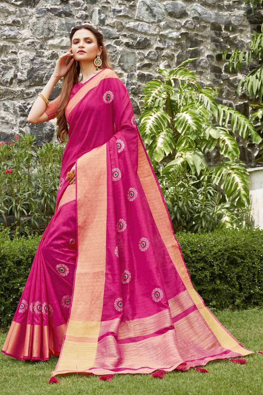 Magenta silk saree with blouse 10137