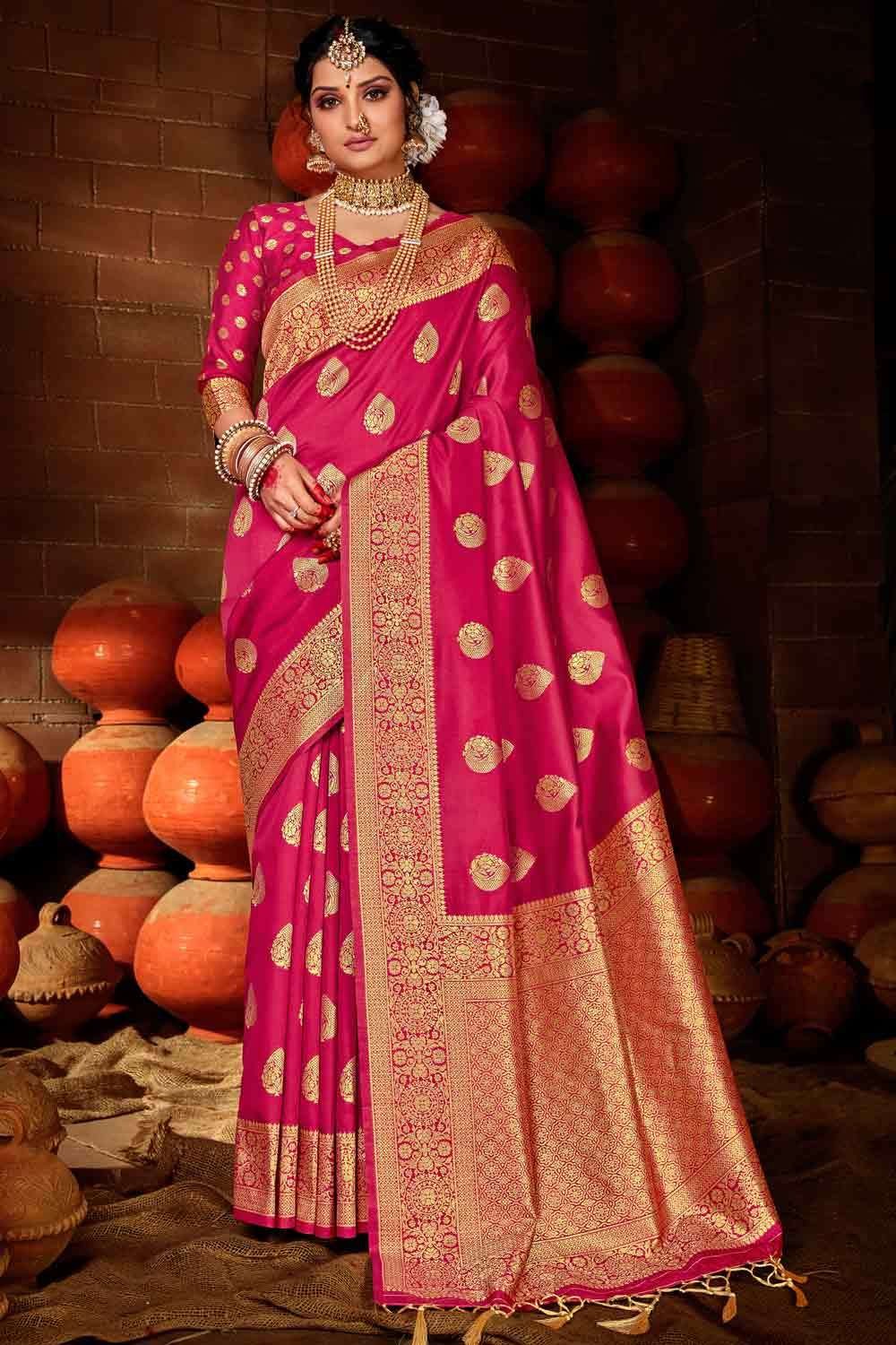 Monica Silk Banarasi saree - Pink | Benarasi Saree | Chiro's By Jigyasa