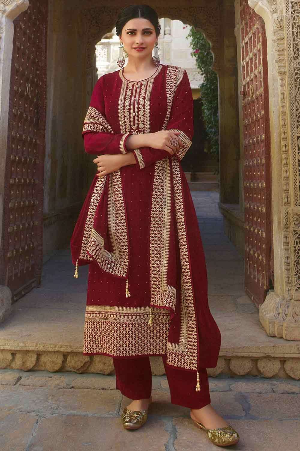 Splendid Red Cotton Churidar Suit