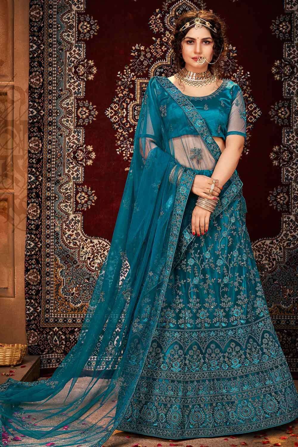 Indian Lehenga - Buy Royal Blue Multi Embroidery Silk Lehenga Choli At  Hatkay