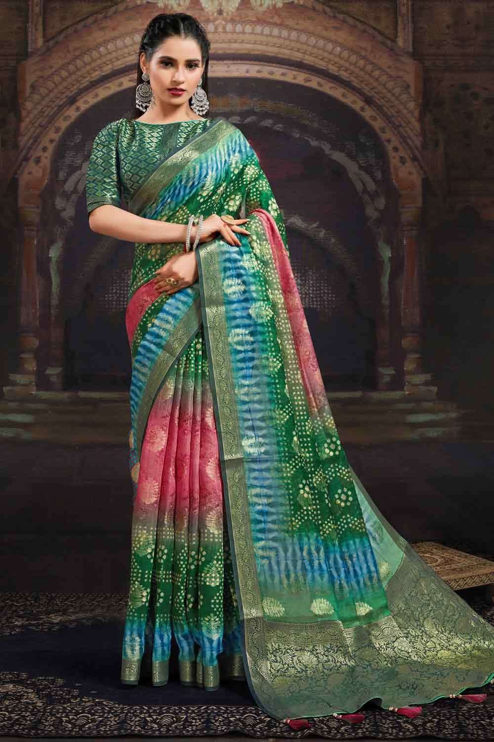 Lahar chanderi saree - Anushka Sharma Chanderi silk bottle green color saree  available please contact my WhatsApp number 9827 232 734 | Facebook