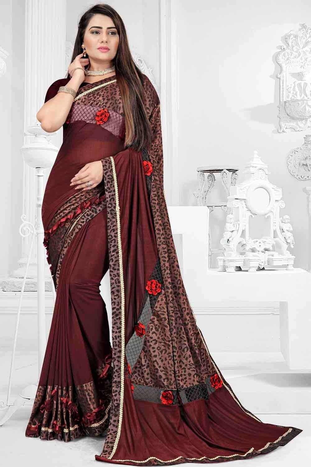 Tikhi Imli Embellished Poly-Georgette Saree with Solid border - Absolutely  Desi