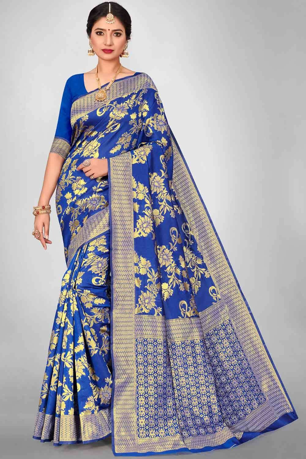 Buy Diwali Special Self Design Bollywood Velvet, Cotton Blend Blue Sarees  Online @ Best Price In India | Flipkart.com